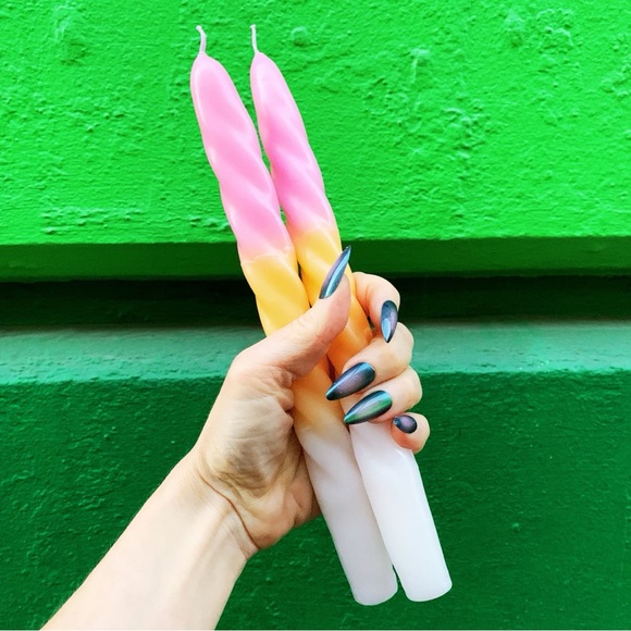 Set of 2 Taper Candle in Pink Yellow White | Spiral Unscented Aesthetic Dinner - Picture 3 of 5